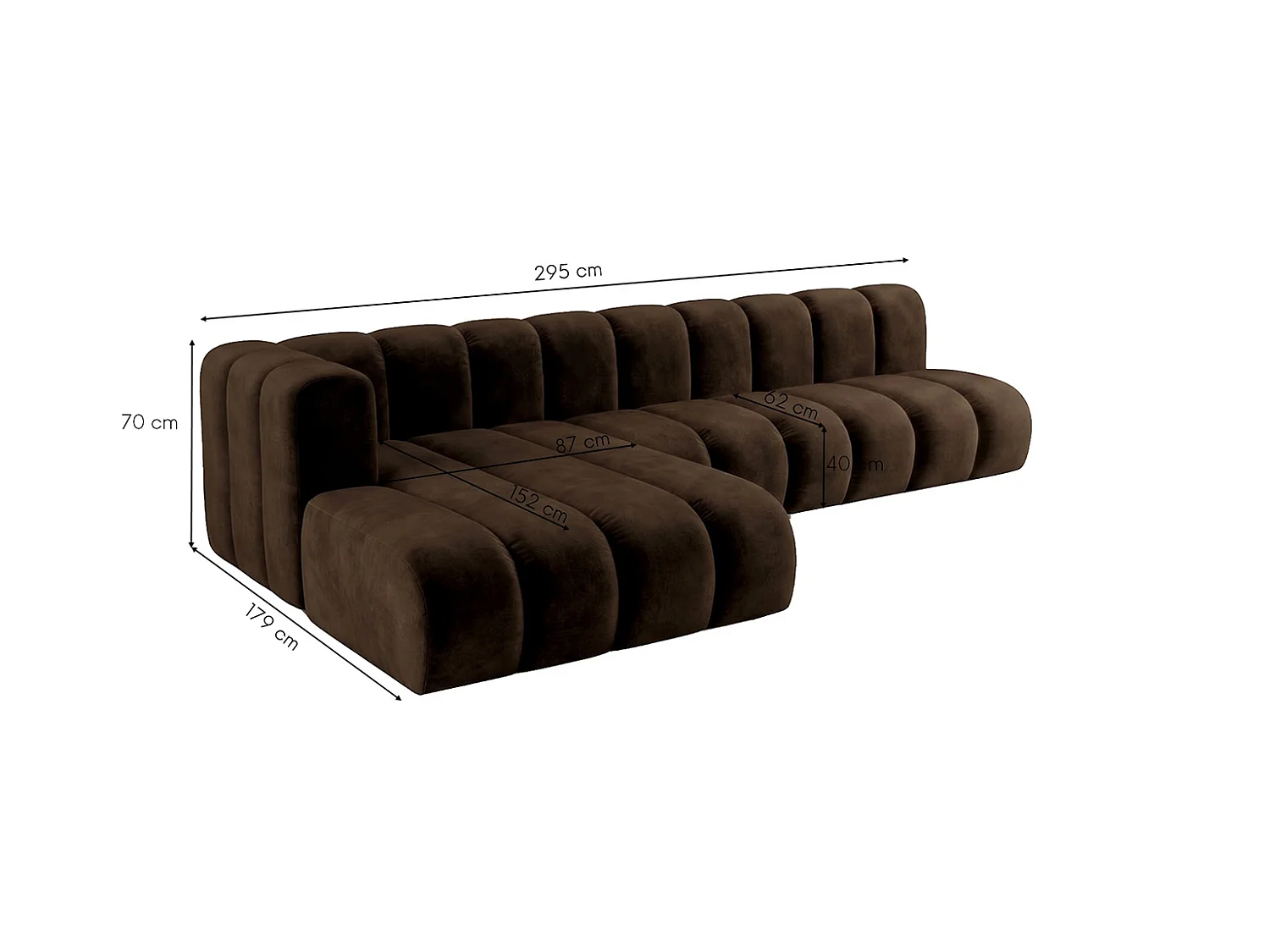 Modulares Ecksofa in L-Form, Velvet-Stoff Riviera, Schokolade, Links, GRAND 295 cm