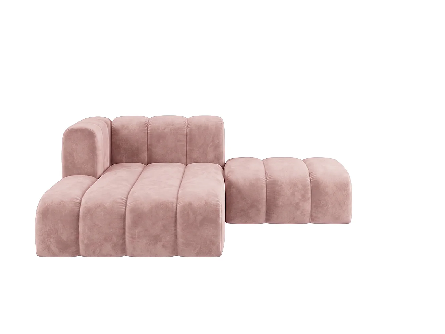 Modulaire chaise longue met hocker, fluwelen stof Riviera, Lichtroze, links, GRAND
