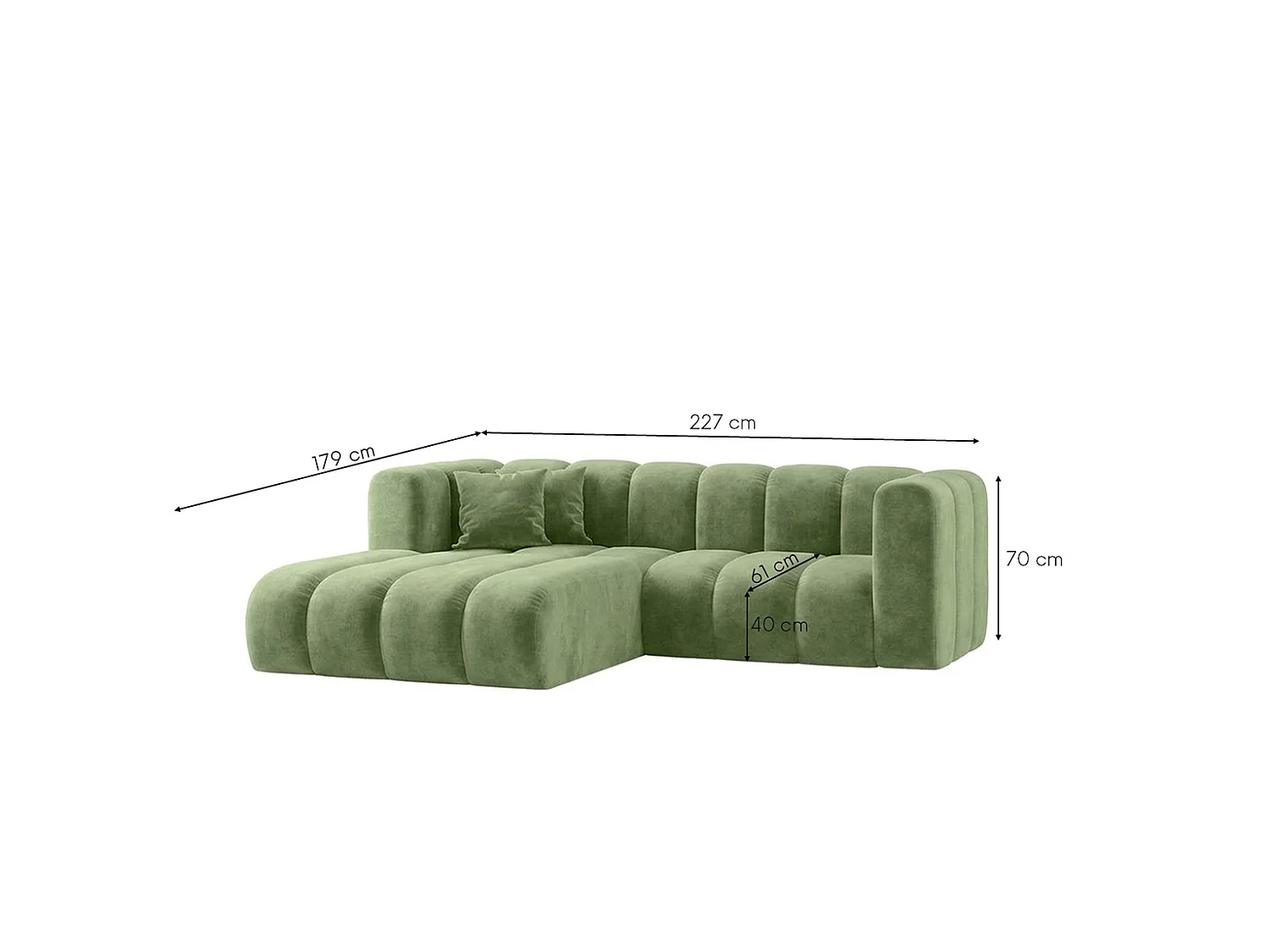 Canapé d’angle modulable en L, tissu velours Riviera, Olive, gauche, GRAND