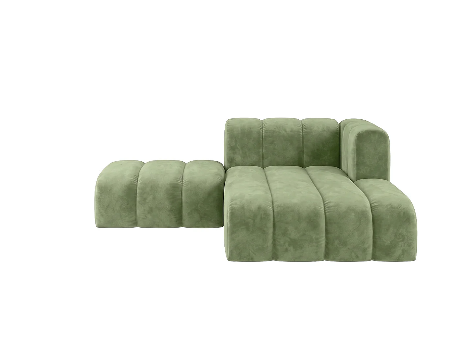 Méridienne modulable avec pouf, tissu velours Riviera, Olive, droite, GRAND