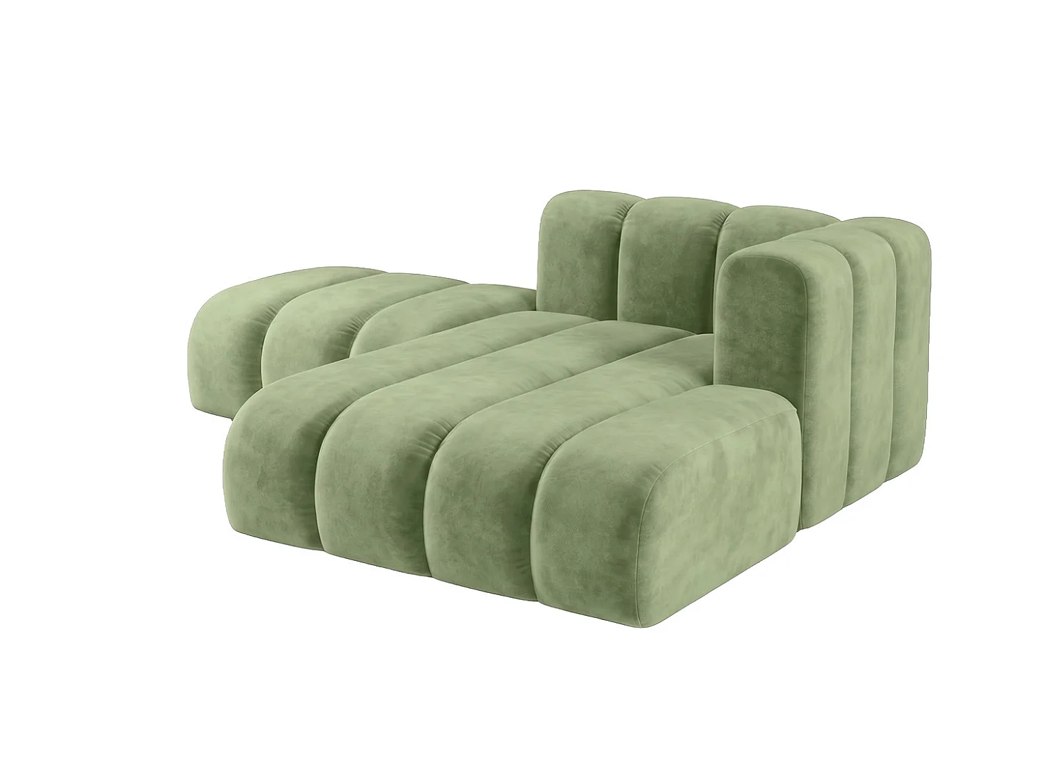 Méridienne modulable avec pouf, tissu velours Riviera, Olive, droite, GRAND