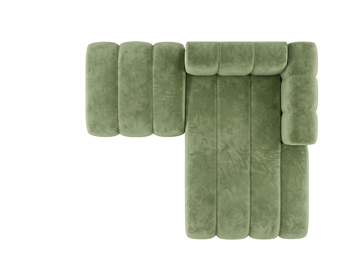 Méridienne modulable avec pouf, tissu velours Riviera, Olive, droite, GRAND
