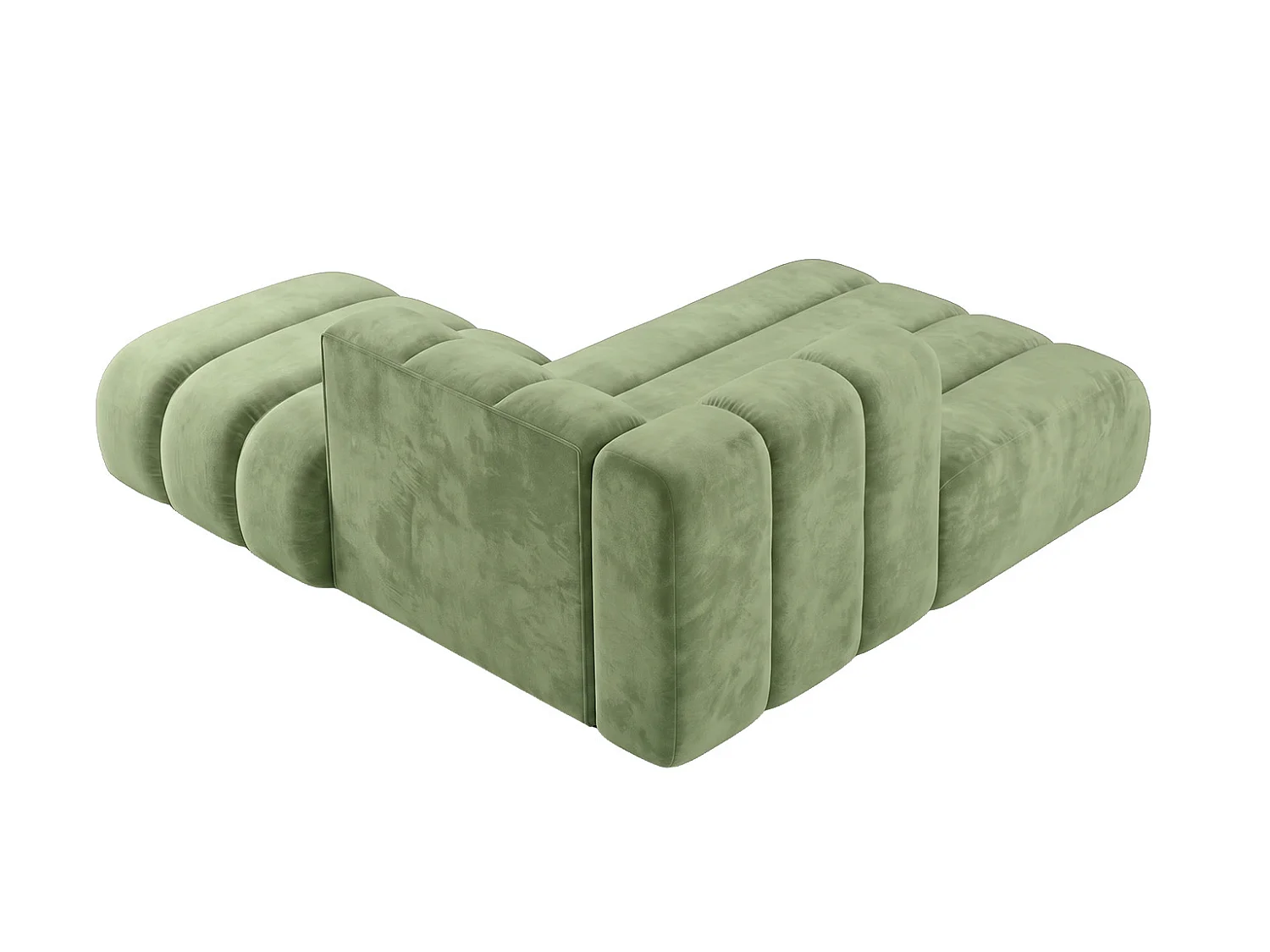 Méridienne modulable avec pouf, tissu velours Riviera, Olive, droite, GRAND