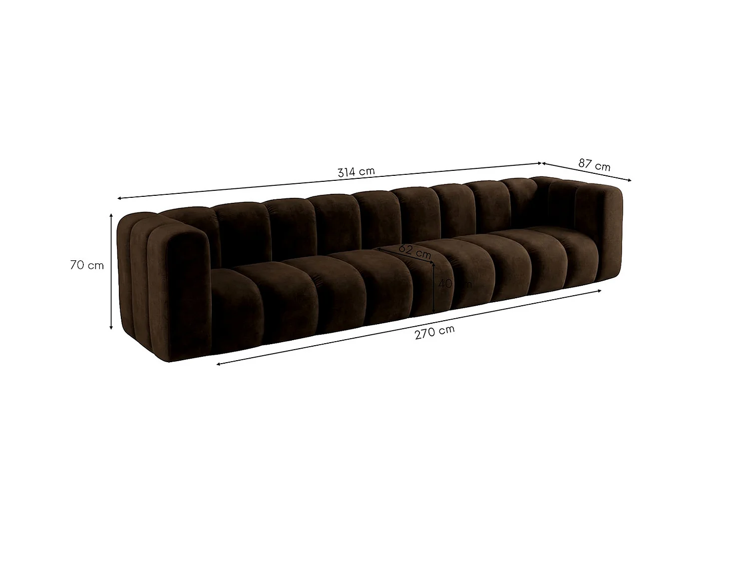 Canapé modulable 5 places, tissu velours Riviera, Chocolat, GRAND