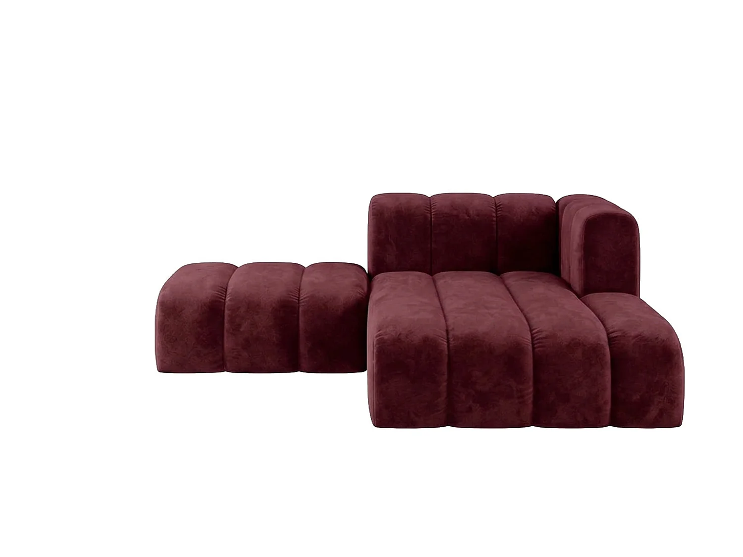 Méridienne modulable avec pouf, tissu velours Riviera, Bordeaux, droite, GRAND