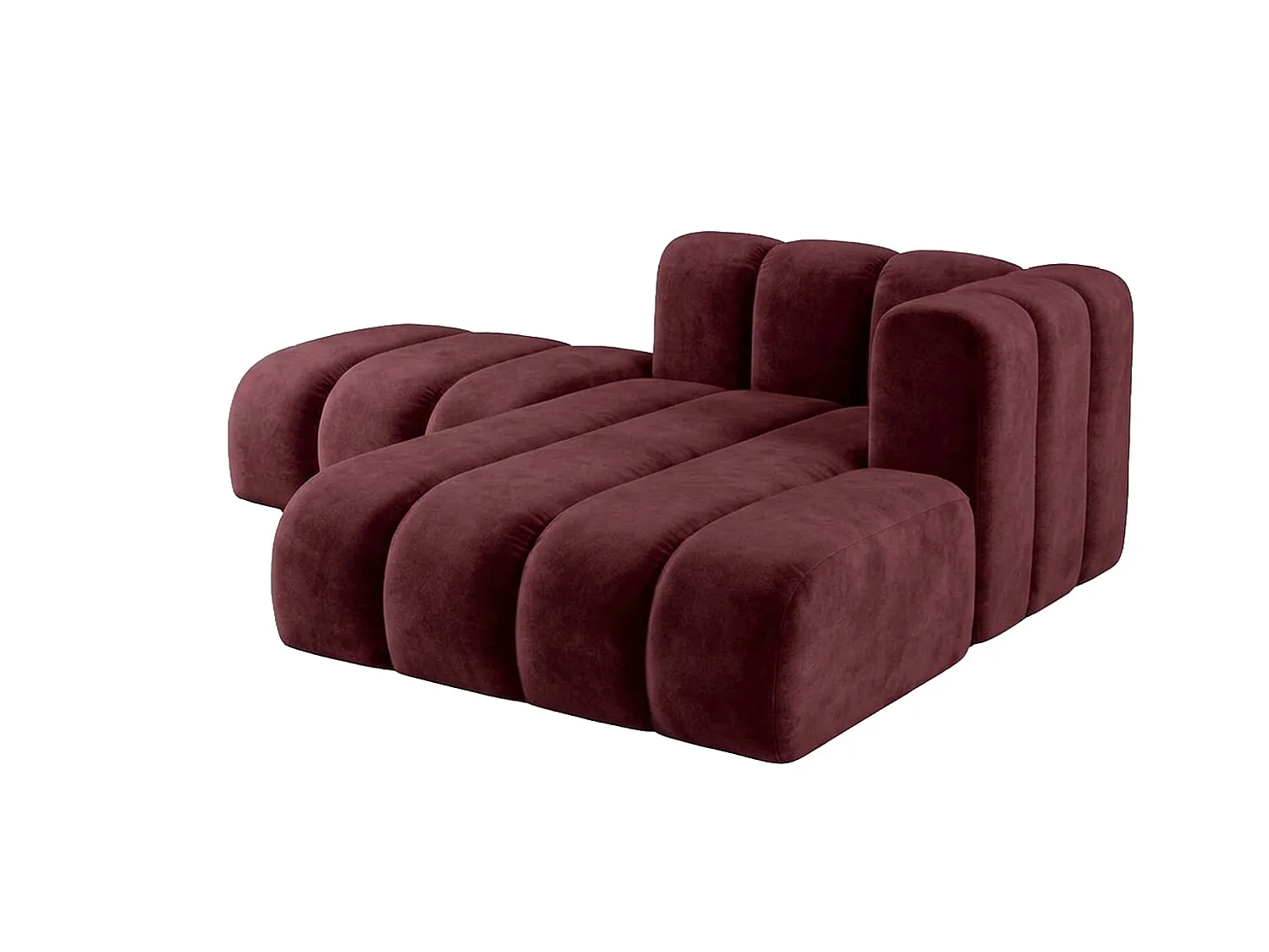Méridienne modulable avec pouf, tissu velours Riviera, Bordeaux, droite, GRAND
