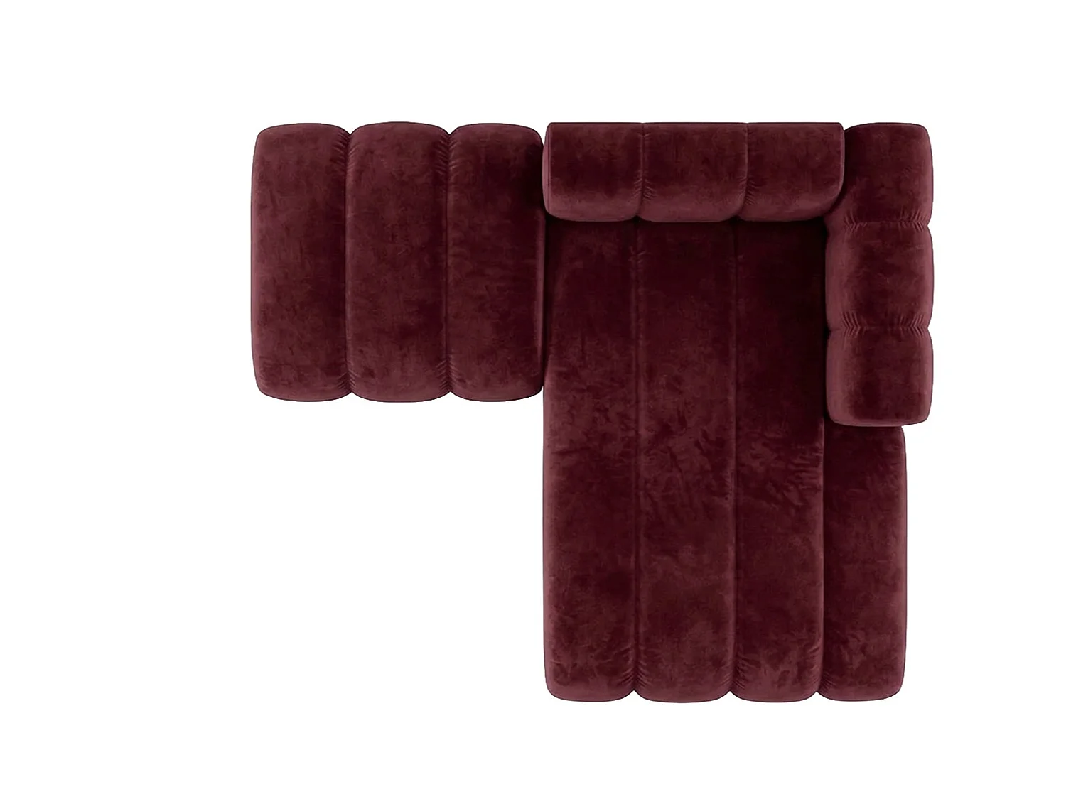 Méridienne modulable avec pouf, tissu velours Riviera, Bordeaux, droite, GRAND