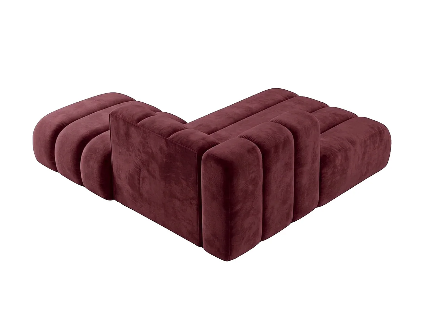 Méridienne modulable avec pouf, tissu velours Riviera, Bordeaux, droite, GRAND