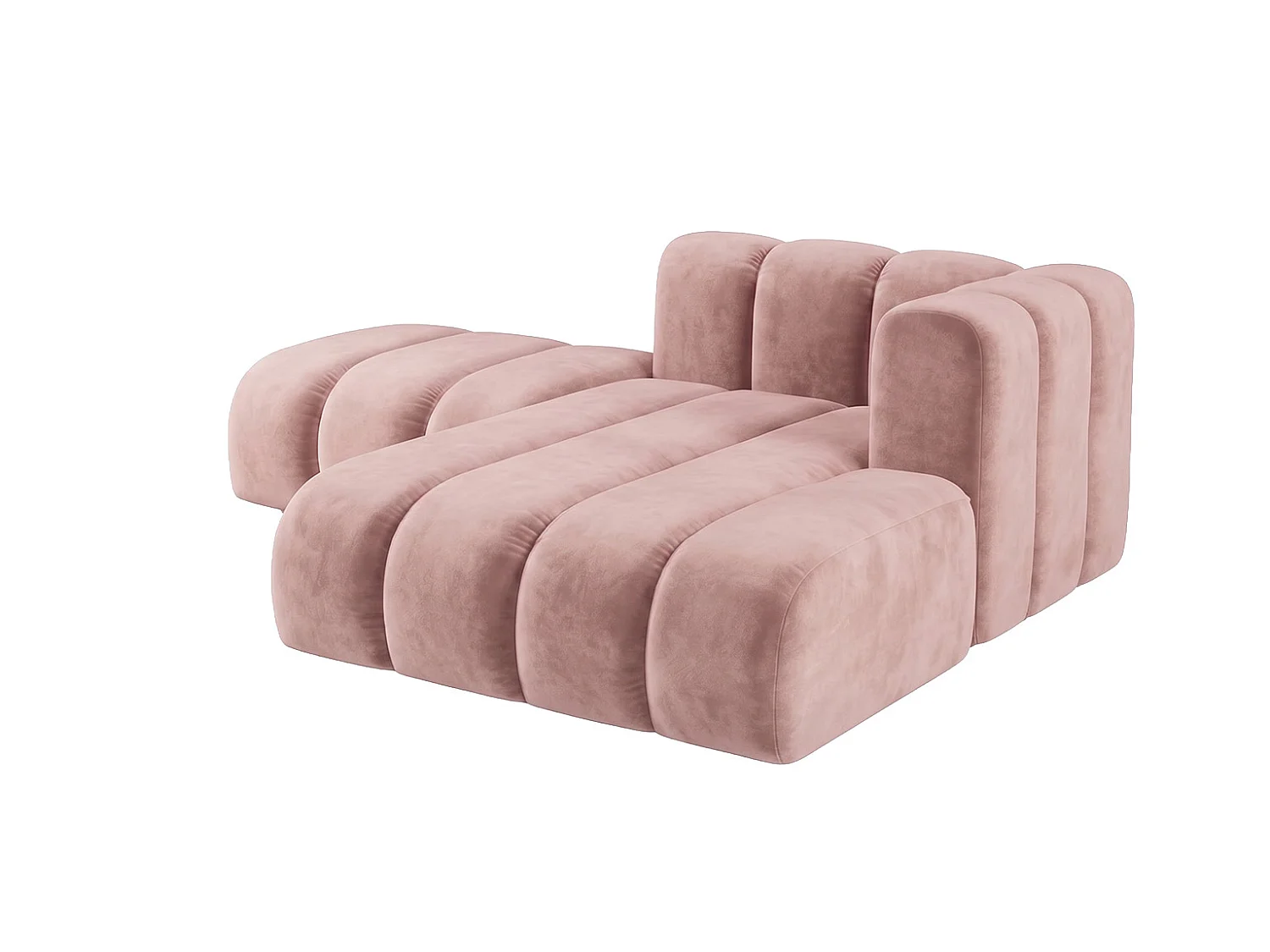 Méridienne modulable avec pouf, tissu velours Riviera, Rose clair, droite, GRAND