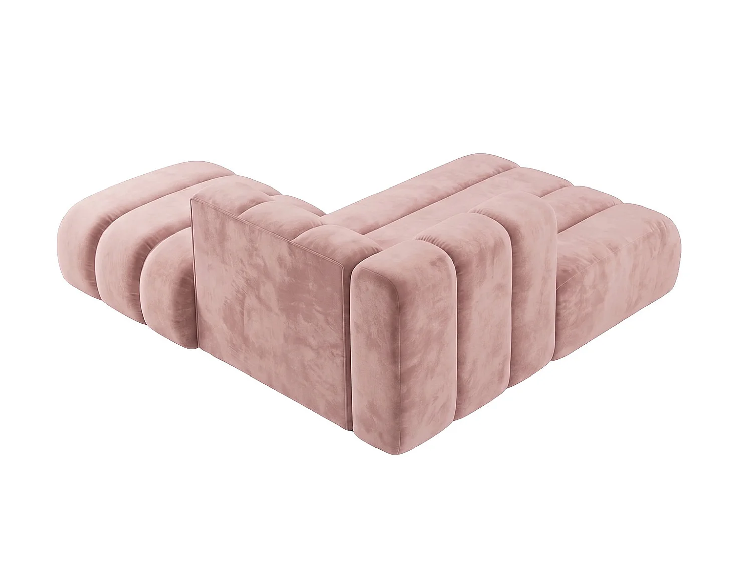 Méridienne modulable avec pouf, tissu velours Riviera, Rose clair, droite, GRAND