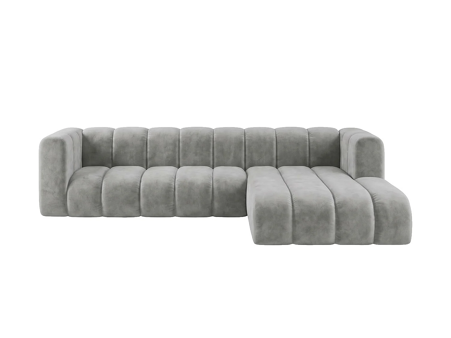 Canapé d’angle modulable en L, tissu velours Riviera, Gris, droite, GRAND 287 cm