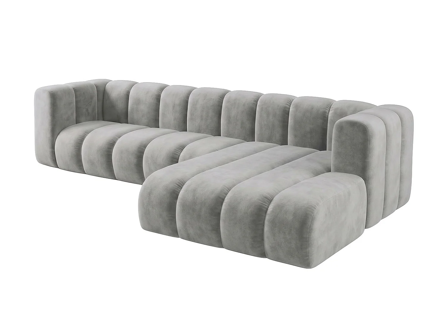 Canapé d’angle modulable en L, tissu velours Riviera, Gris, droite, GRAND 287 cm