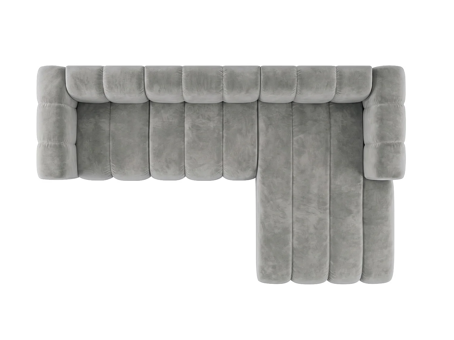 Canapé d’angle modulable en L, tissu velours Riviera, Gris, droite, GRAND 287 cm