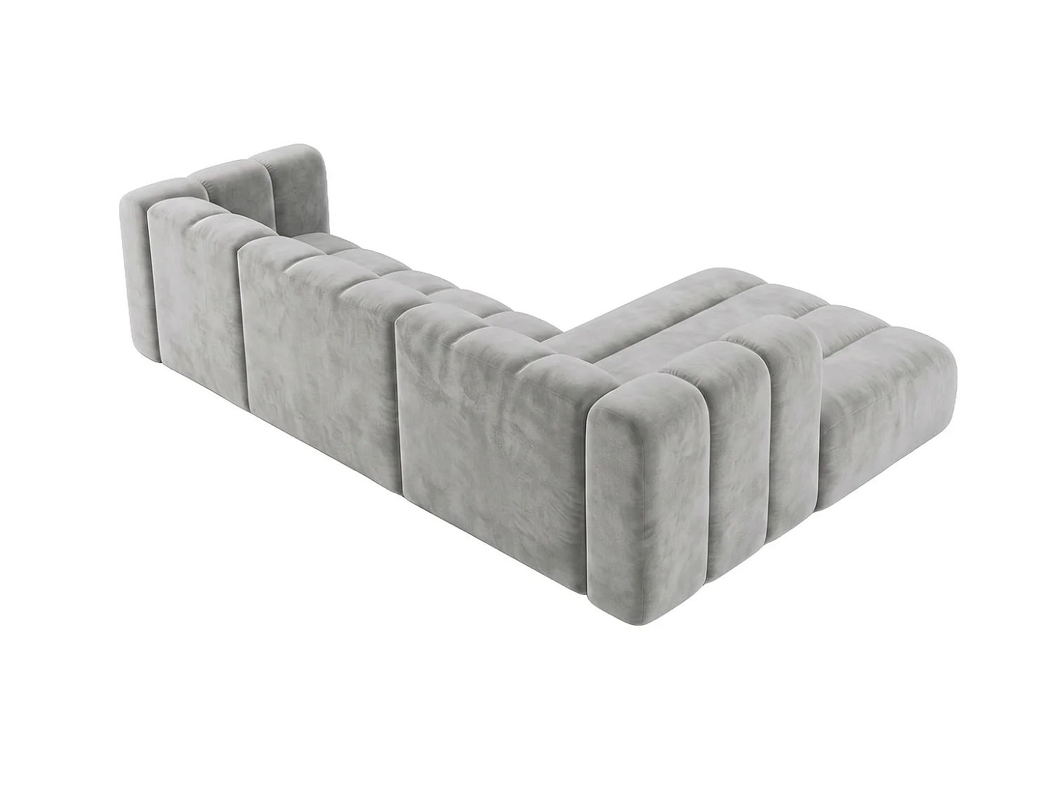 Canapé d’angle modulable en L, tissu velours Riviera, Gris, droite, GRAND 287 cm