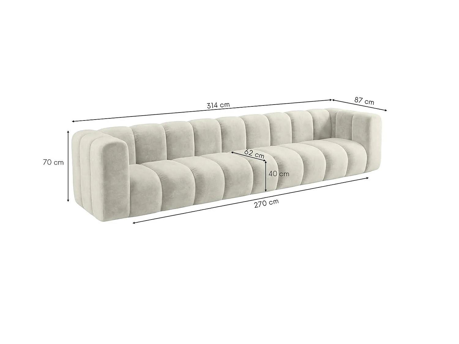 Sofa modułowa 5-osobowa, tkanina welwet Riviera, Ecru, GRAND