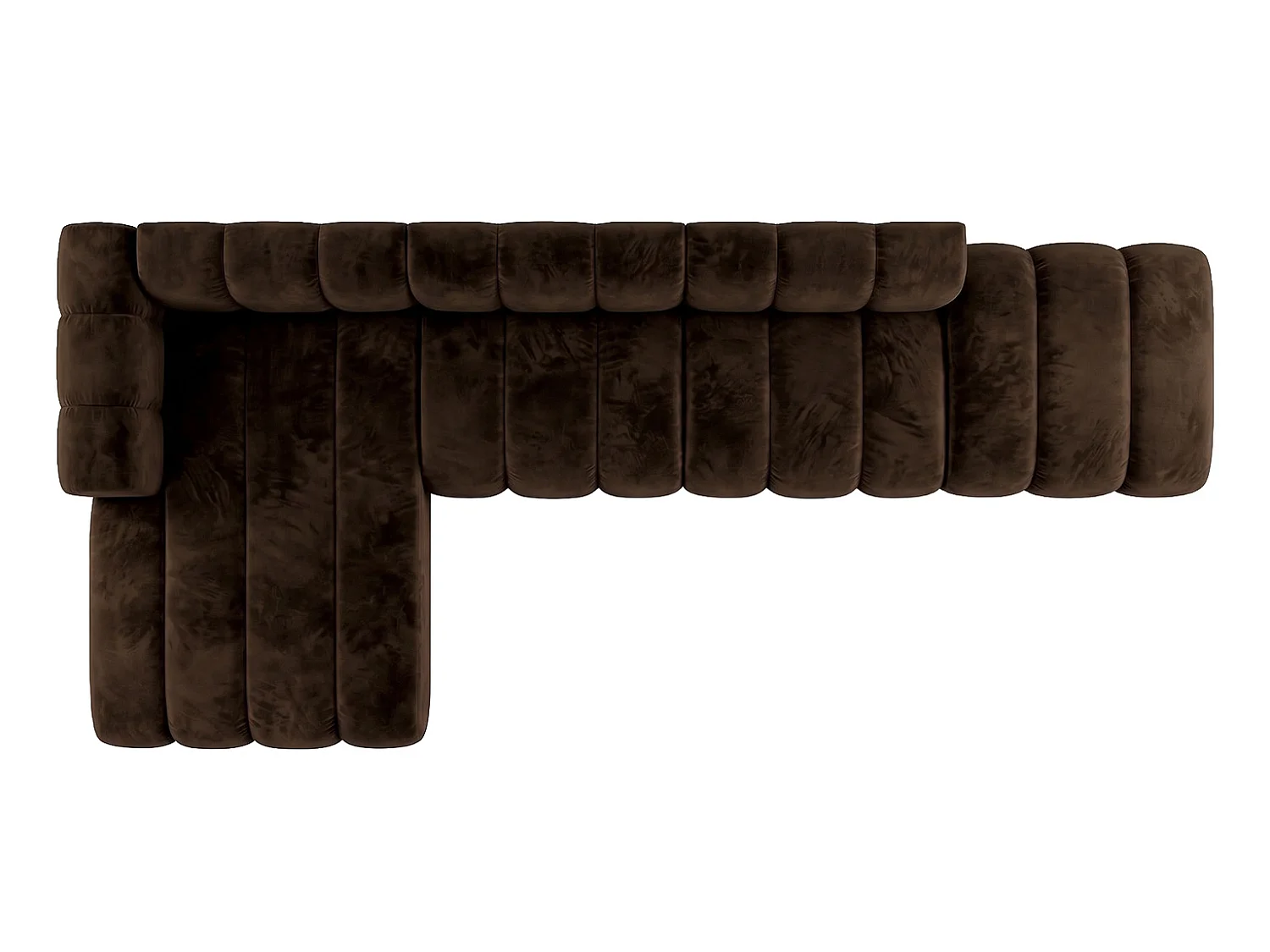 Modulares Ecksofa in L-Form mit Hocker, Velvet-Stoff Riviera, Schokolade, Links, GRAND