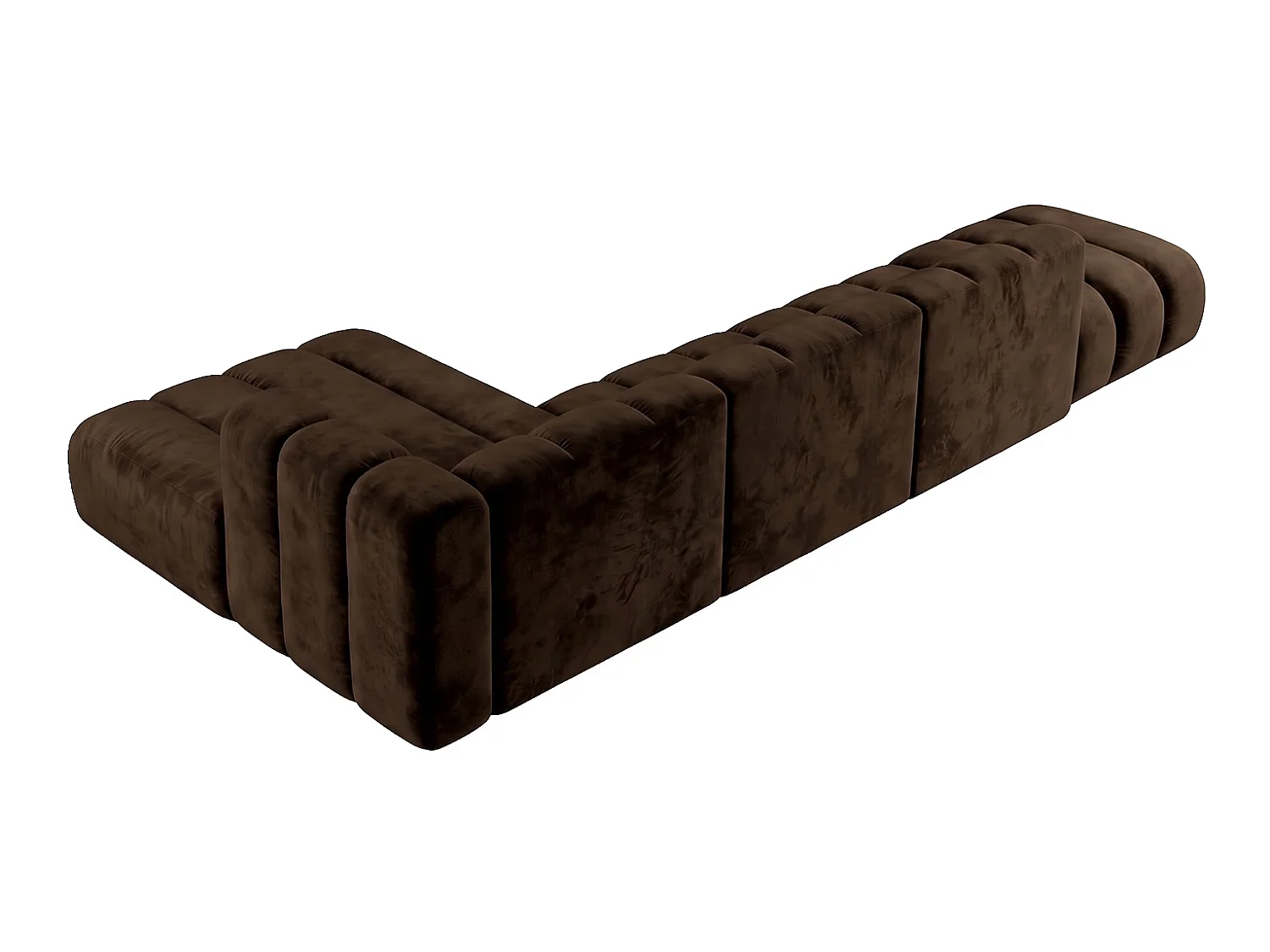 Modulares Ecksofa in L-Form mit Hocker, Velvet-Stoff Riviera, Schokolade, Links, GRAND