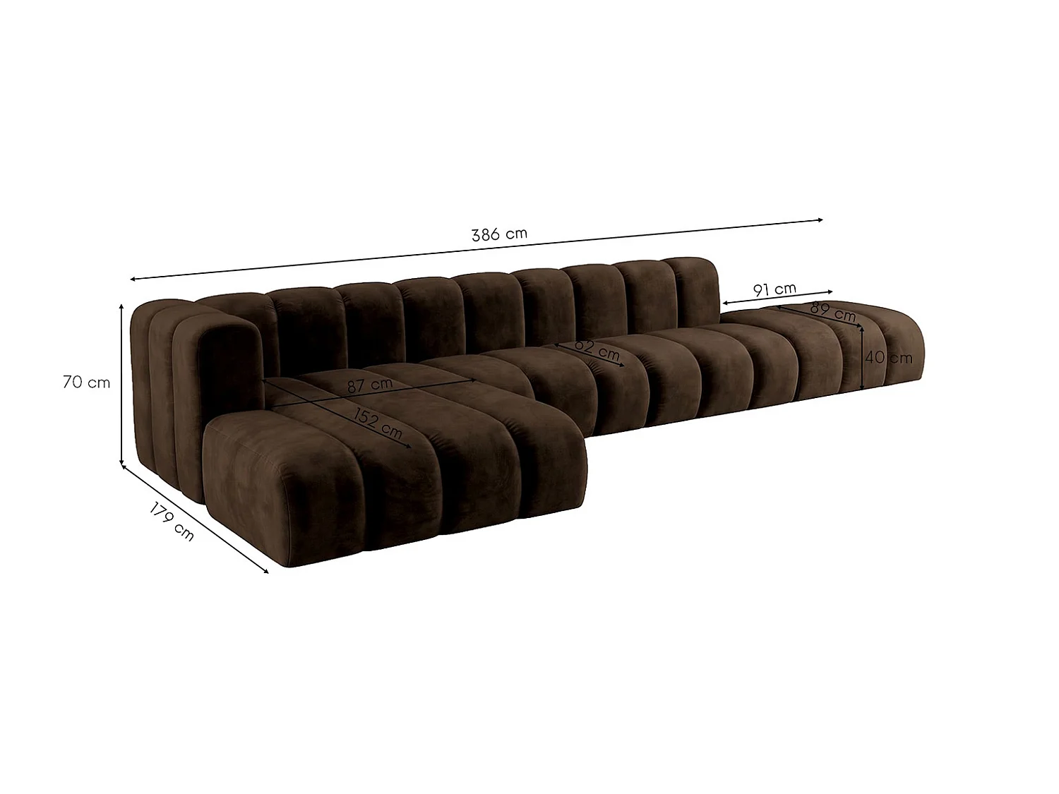 Modulares Ecksofa in L-Form mit Hocker, Velvet-Stoff Riviera, Schokolade, Links, GRAND