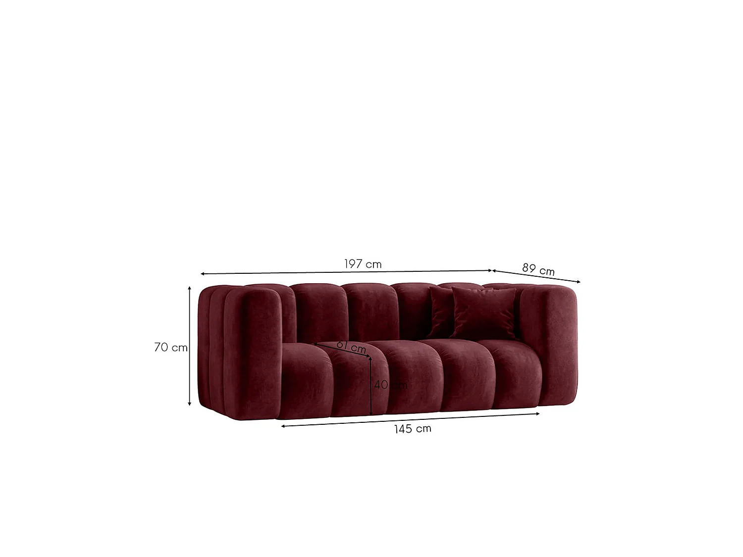 Sofa modułowa 2-osobowa, tkanina welwet Riviera, Burgundowy, GRAND