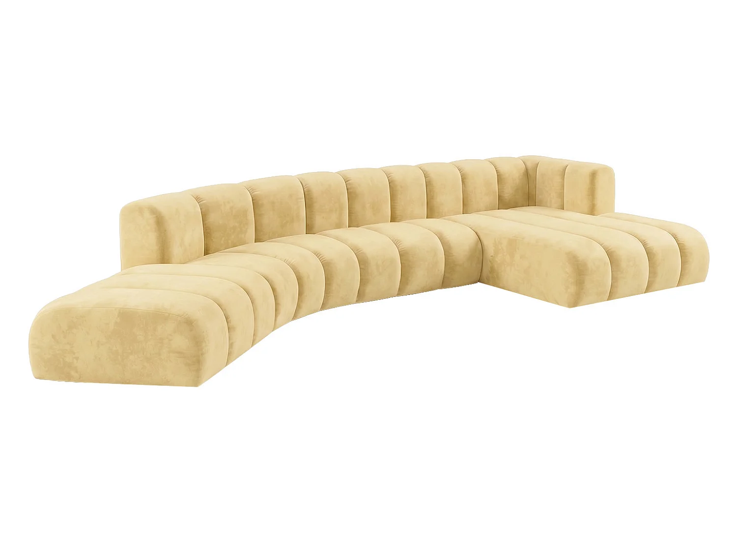 Canapé d’angle modulable en L, tissu velours Riviera, Beurre, droite, GRAND Round