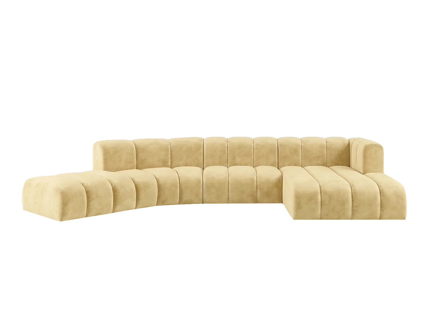 Canapé d’angle modulable en L, tissu velours Riviera, Beurre, droite, GRAND Round
