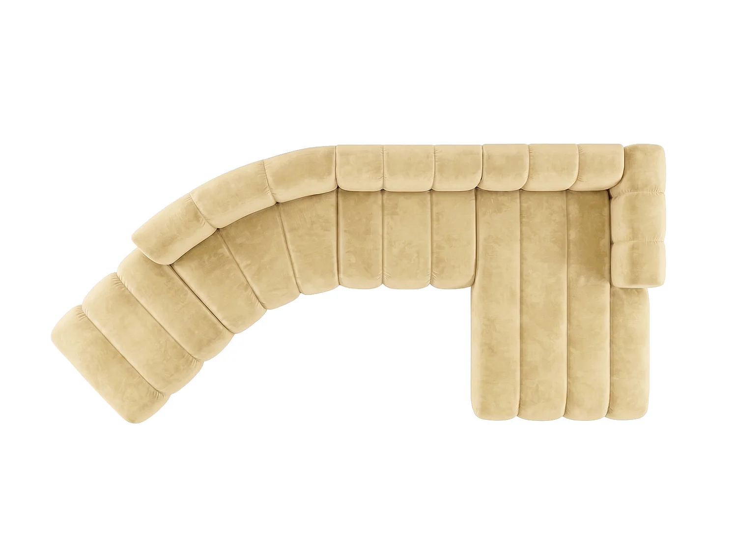Canapé d’angle modulable en L, tissu velours Riviera, Beurre, droite, GRAND Round