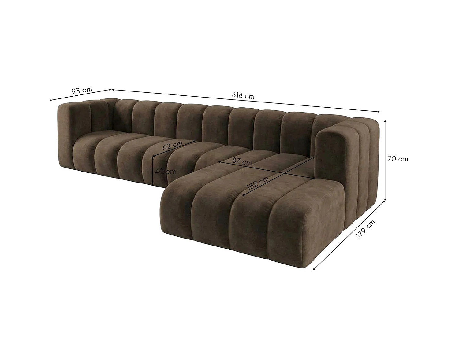 Modulares Ecksofa in L-Form, Velvet-Stoff Riviera, Braun, Rechts, GRAND 318 cm
