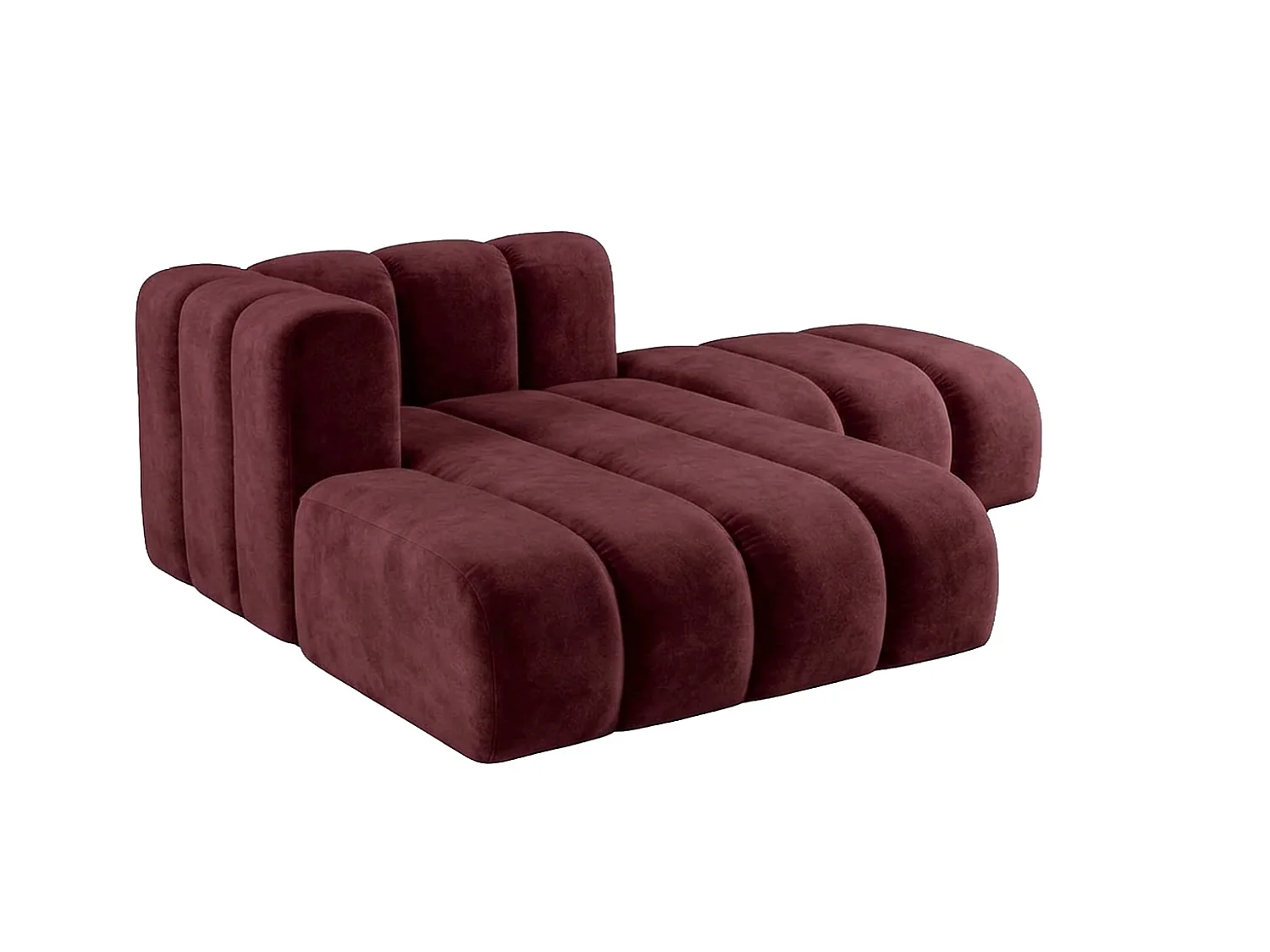 Méridienne modulable avec pouf, tissu velours Riviera, Bordeaux, gauche, GRAND
