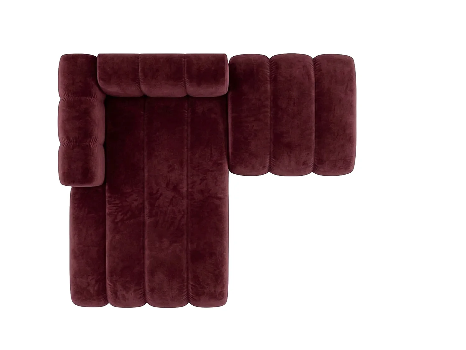 Méridienne modulable avec pouf, tissu velours Riviera, Bordeaux, gauche, GRAND