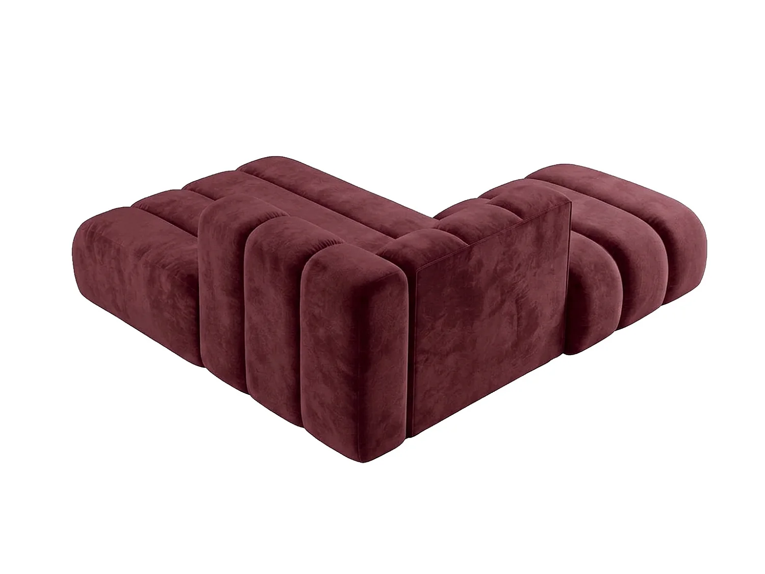 Méridienne modulable avec pouf, tissu velours Riviera, Bordeaux, gauche, GRAND