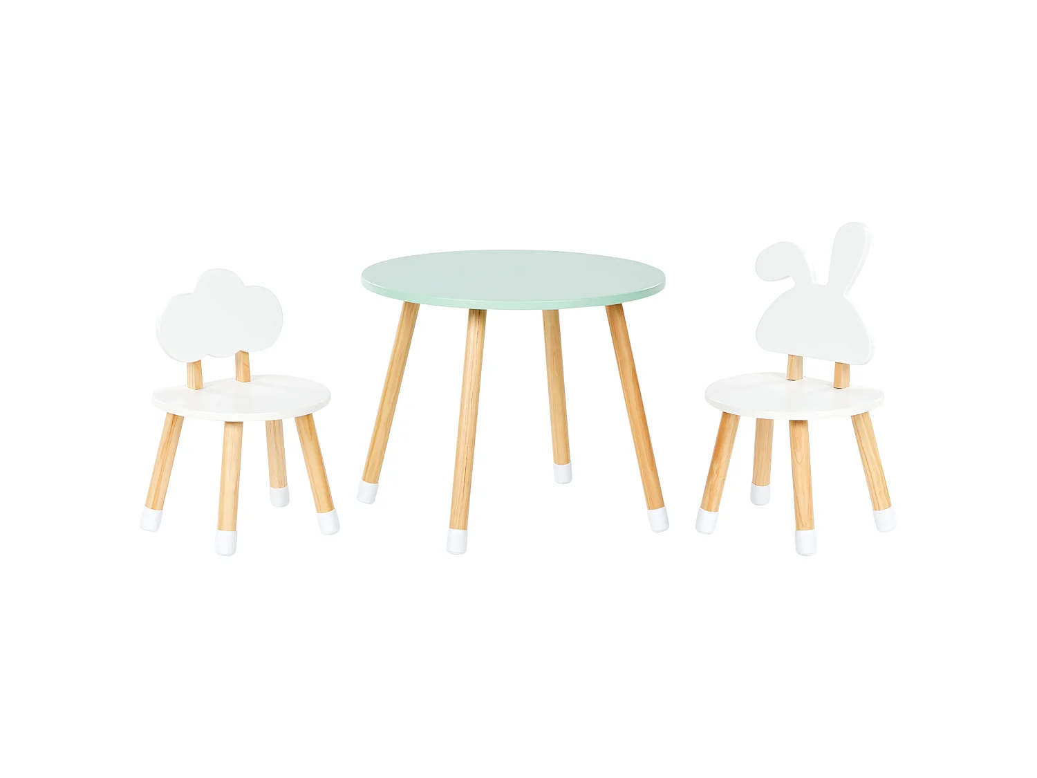 Kindertafel met stoelen lichthout/wit ROBIN