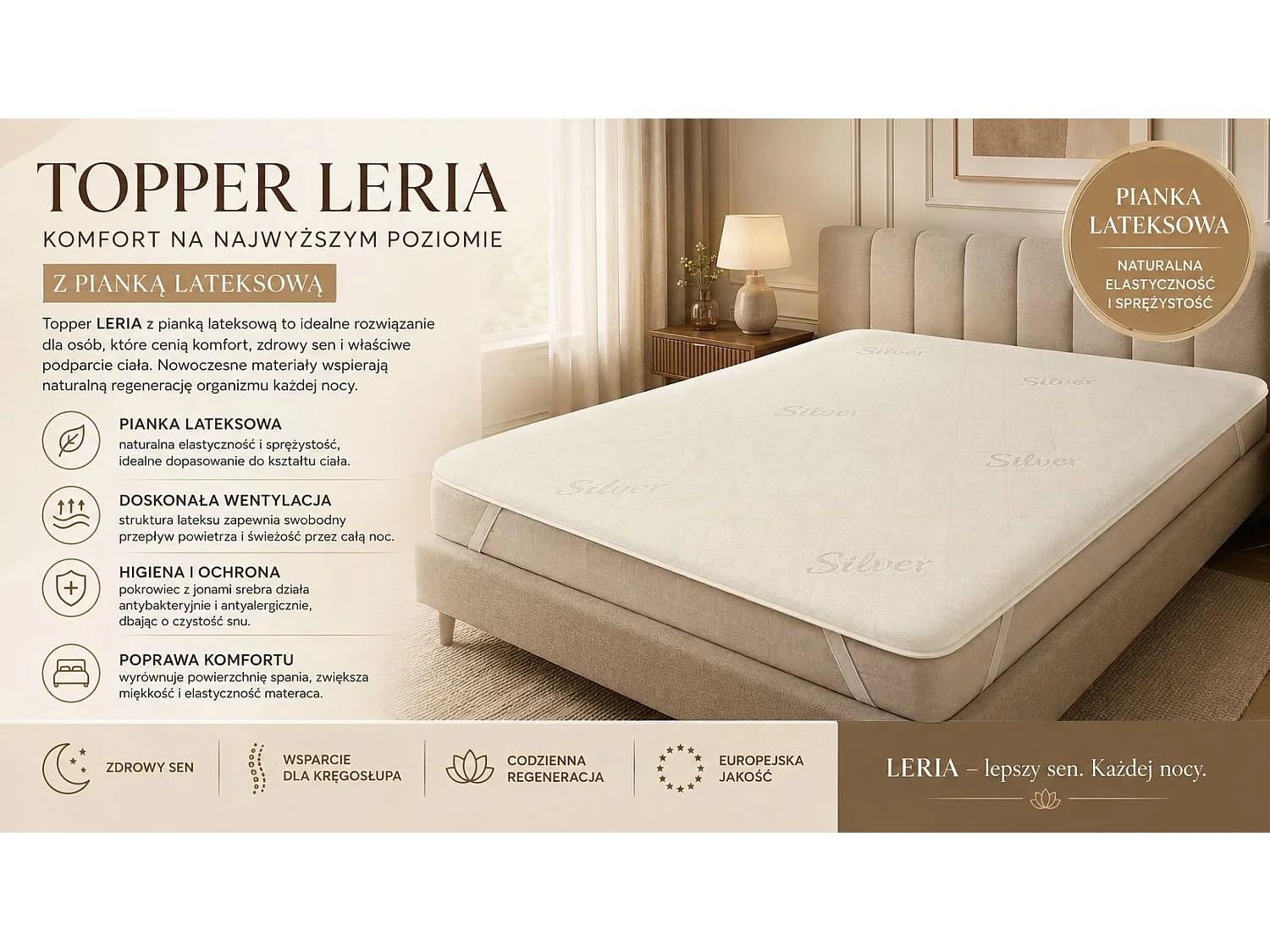 Topper nawierzchniowy 4 cm, z pianki lateksowej, 140x200 cm, LERIA