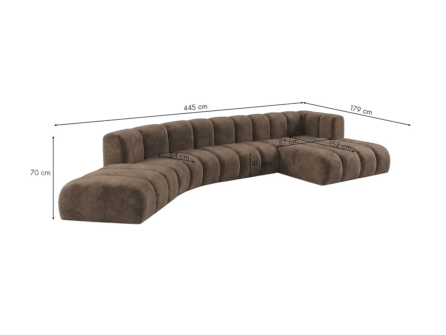 Modulares Ecksofa in L-Form, Velvet-Stoff Riviera, Braun, Rechts, GRAND Round