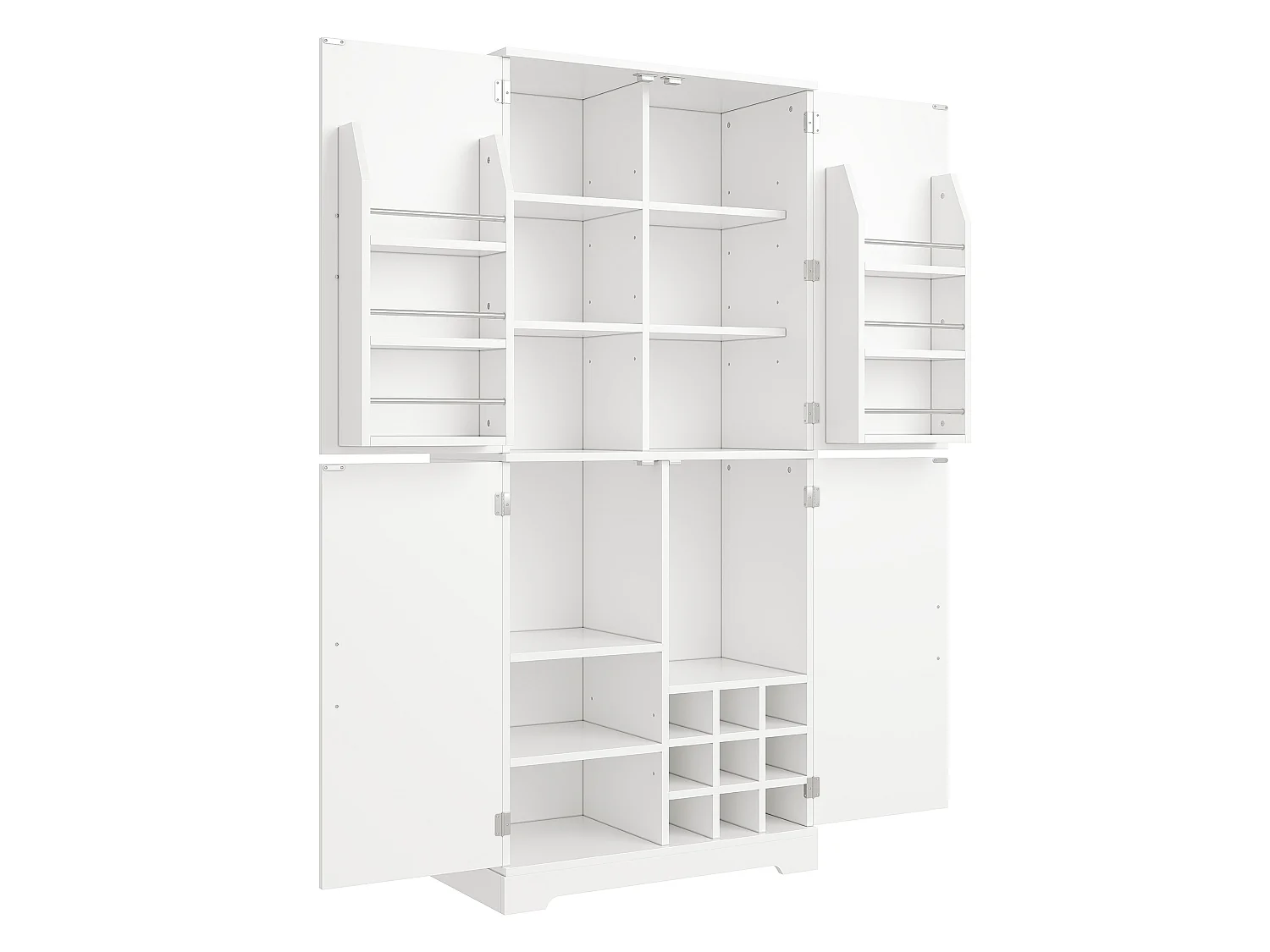 Parrot Uncle Armoire de rangement haute, 4 portes style porte de grange MDF, 80×40×178cm, blanc campagnard avec étagères à vin