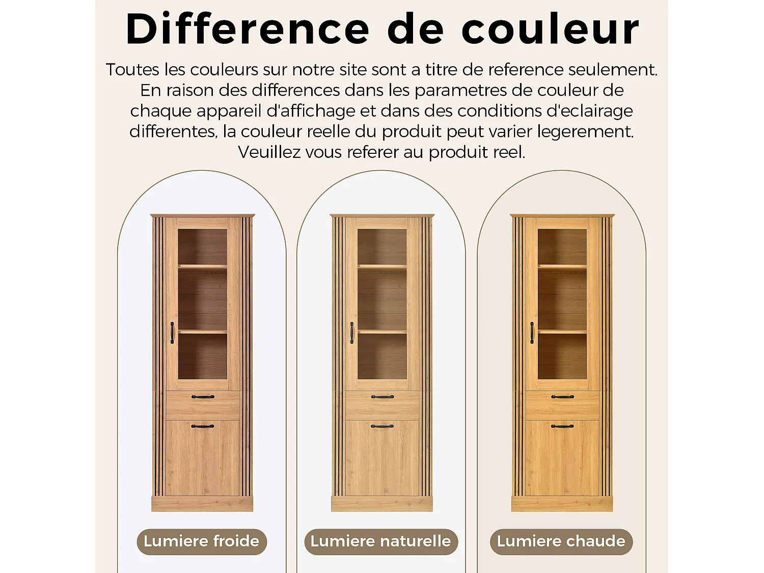 Parrot Uncle Vitrine haute 62×41×180cm en panneau de particules, porte vitrée, éclairage LED pilotable par app, tiroir et rangement fermé