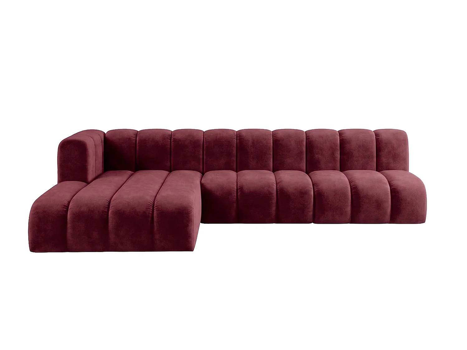 Canapé d’angle modulable en L, tissu velours Riviera, Bordeaux, gauche, GRAND 295 cm