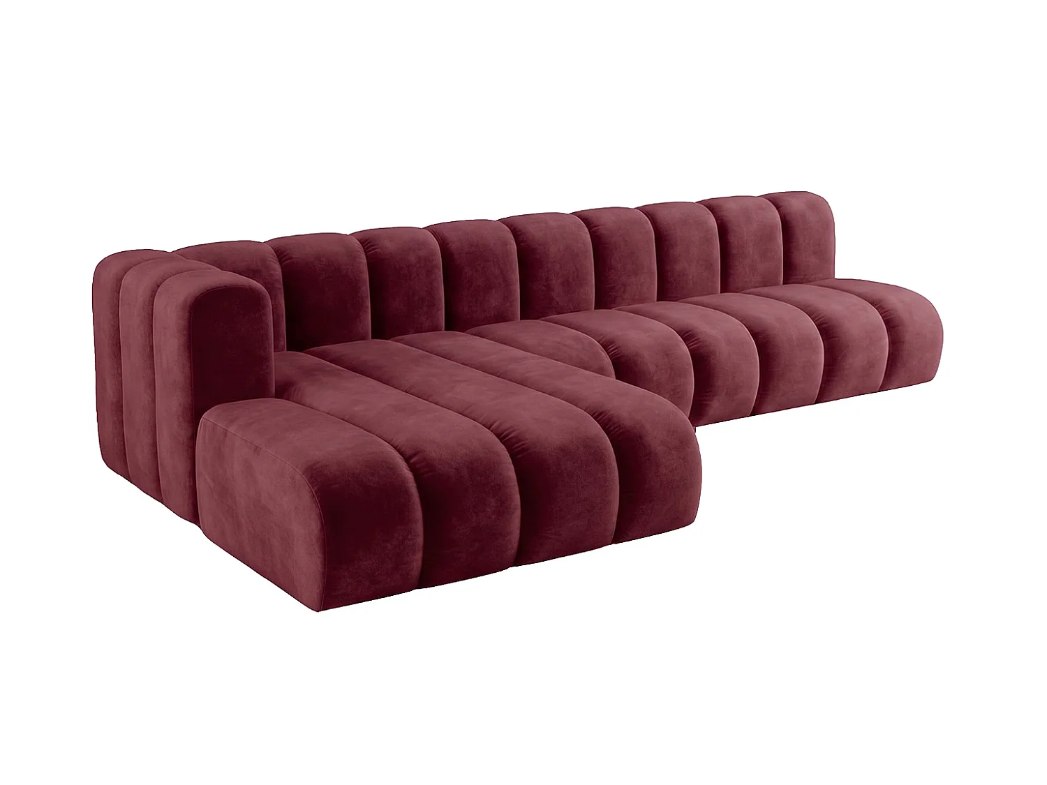 Canapé d’angle modulable en L, tissu velours Riviera, Bordeaux, gauche, GRAND 295 cm