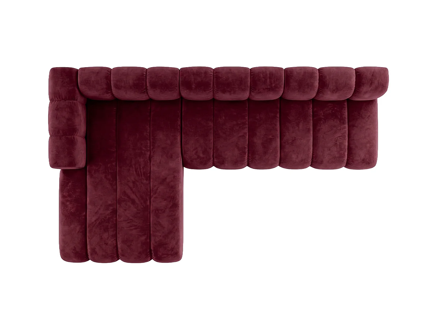 Canapé d’angle modulable en L, tissu velours Riviera, Bordeaux, gauche, GRAND 295 cm