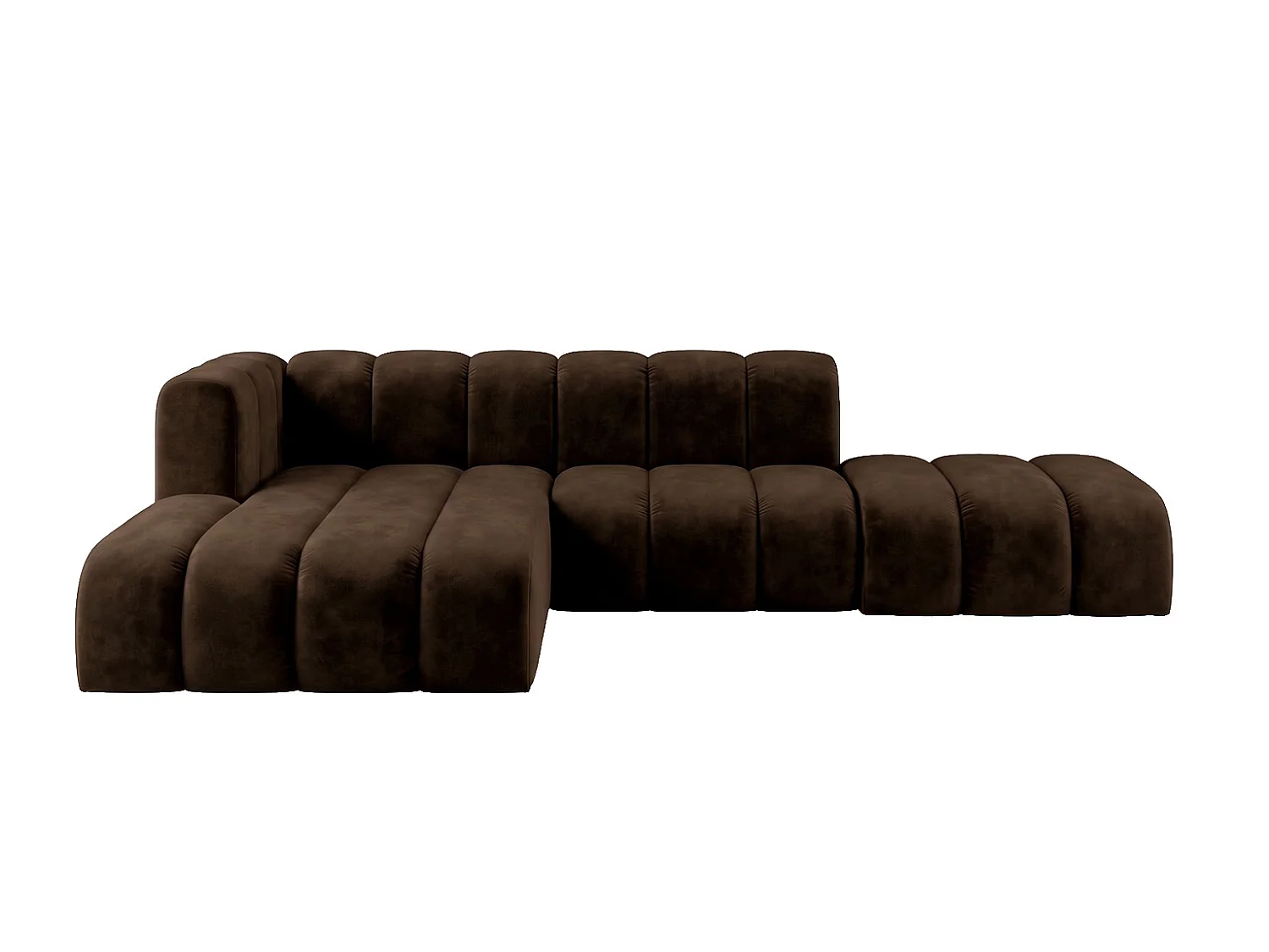 Modulares Ecksofa in L-Form mit Hocker, Velvet-Stoff Riviera, Schokolade, Links, GRAND Mini