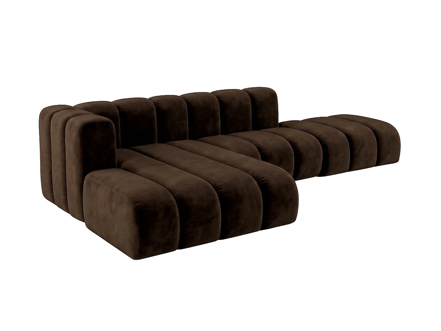 Modulares Ecksofa in L-Form mit Hocker, Velvet-Stoff Riviera, Schokolade, Links, GRAND Mini
