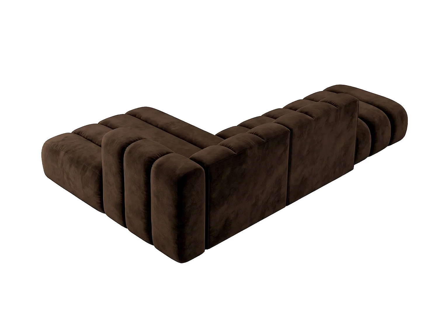 Modulares Ecksofa in L-Form mit Hocker, Velvet-Stoff Riviera, Schokolade, Links, GRAND Mini