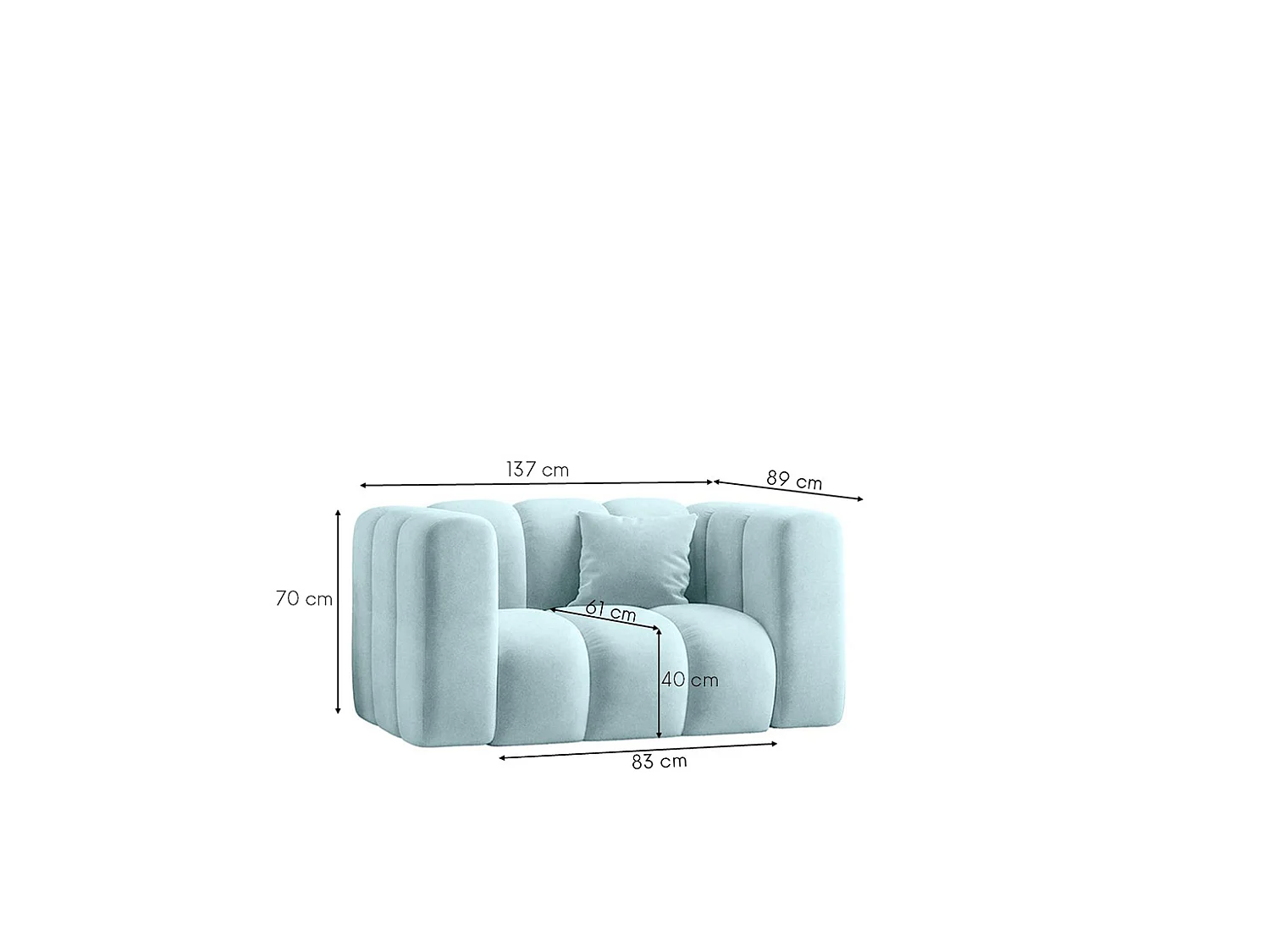 Modulaire fauteuil, fluwelen stof Riviera, Babyblauw, GRAND