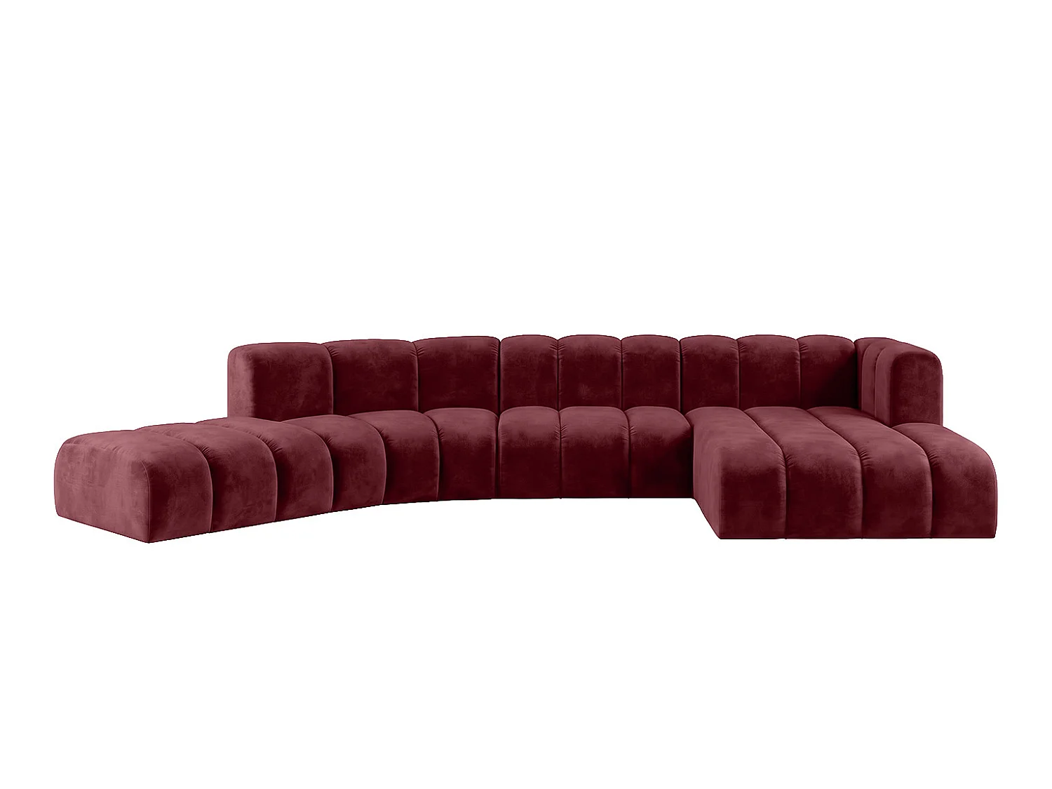 Canapé d’angle modulable en L, tissu velours Riviera, Bordeaux, droite, GRAND Round