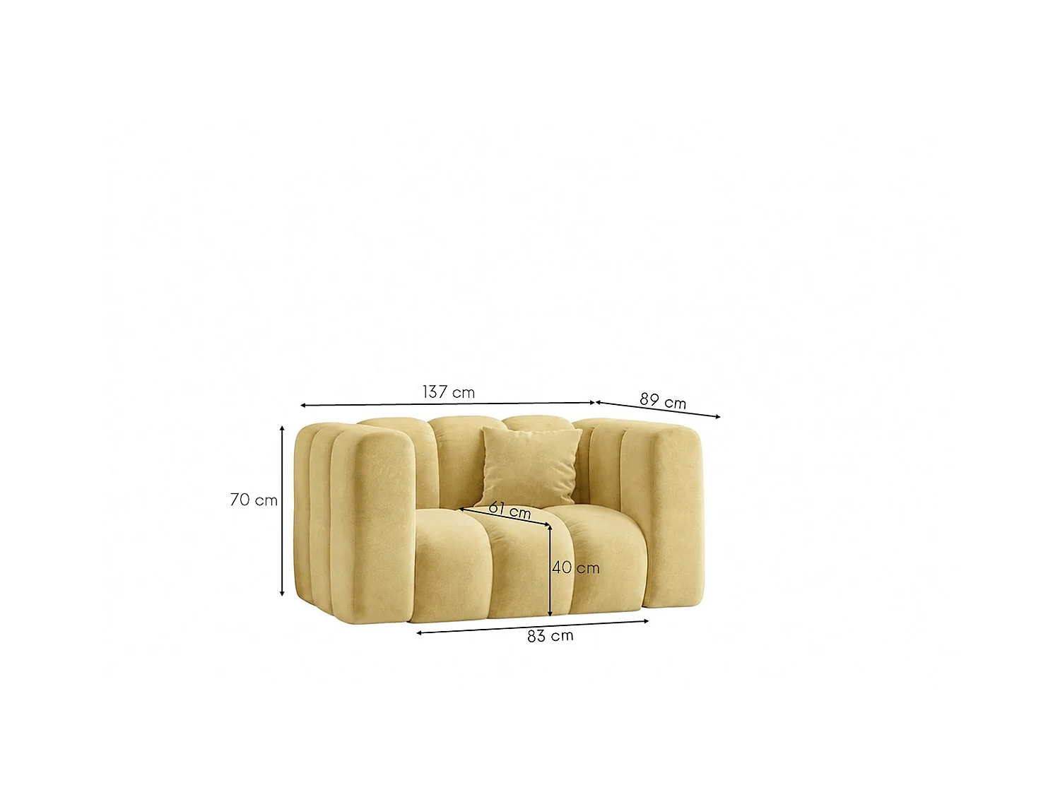 Fauteuil modulable, tissu velours Riviera, Beurre, GRAND