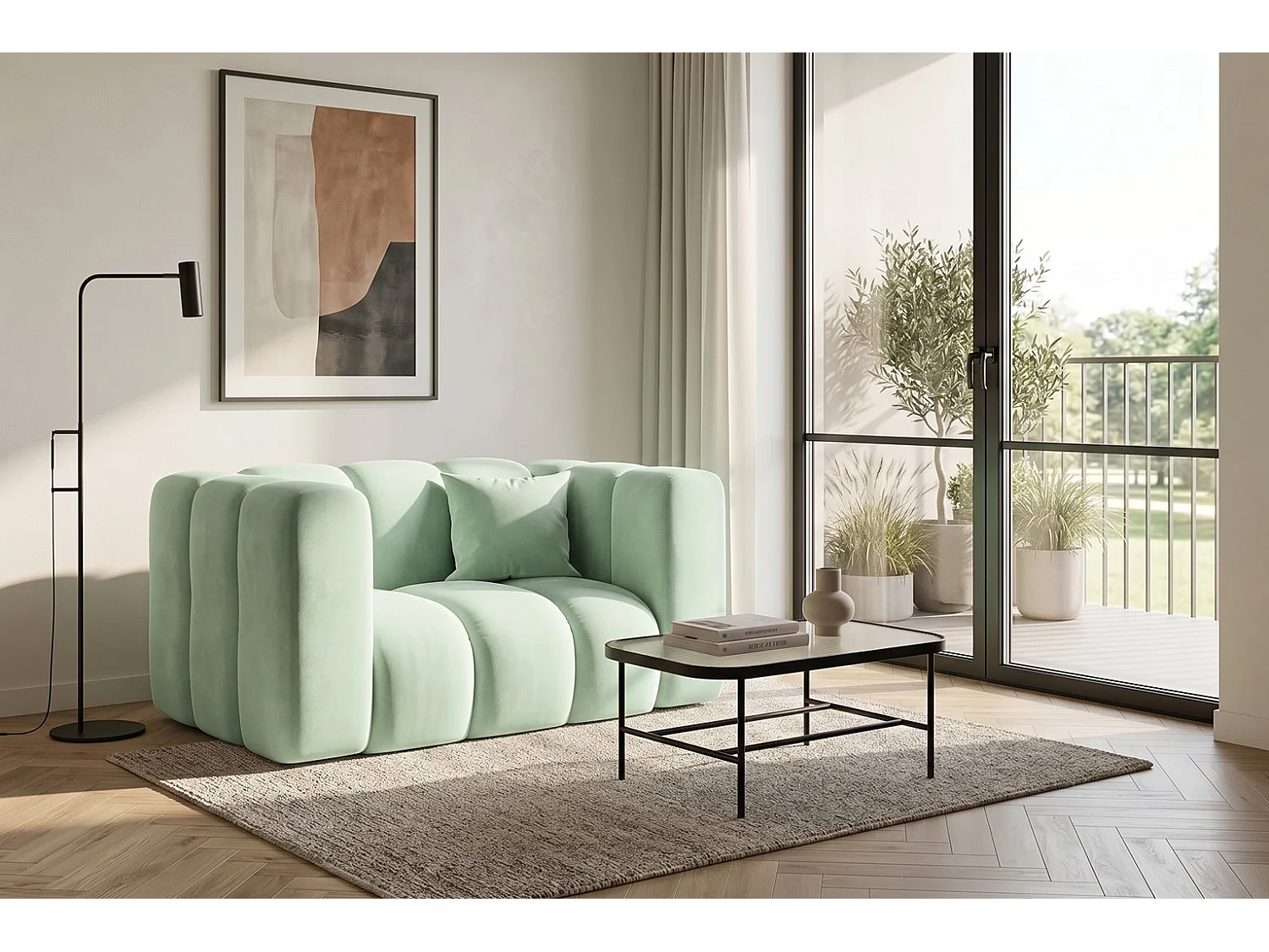 Fauteuil modulable, tissu velours Riviera, Menthe, GRAND
