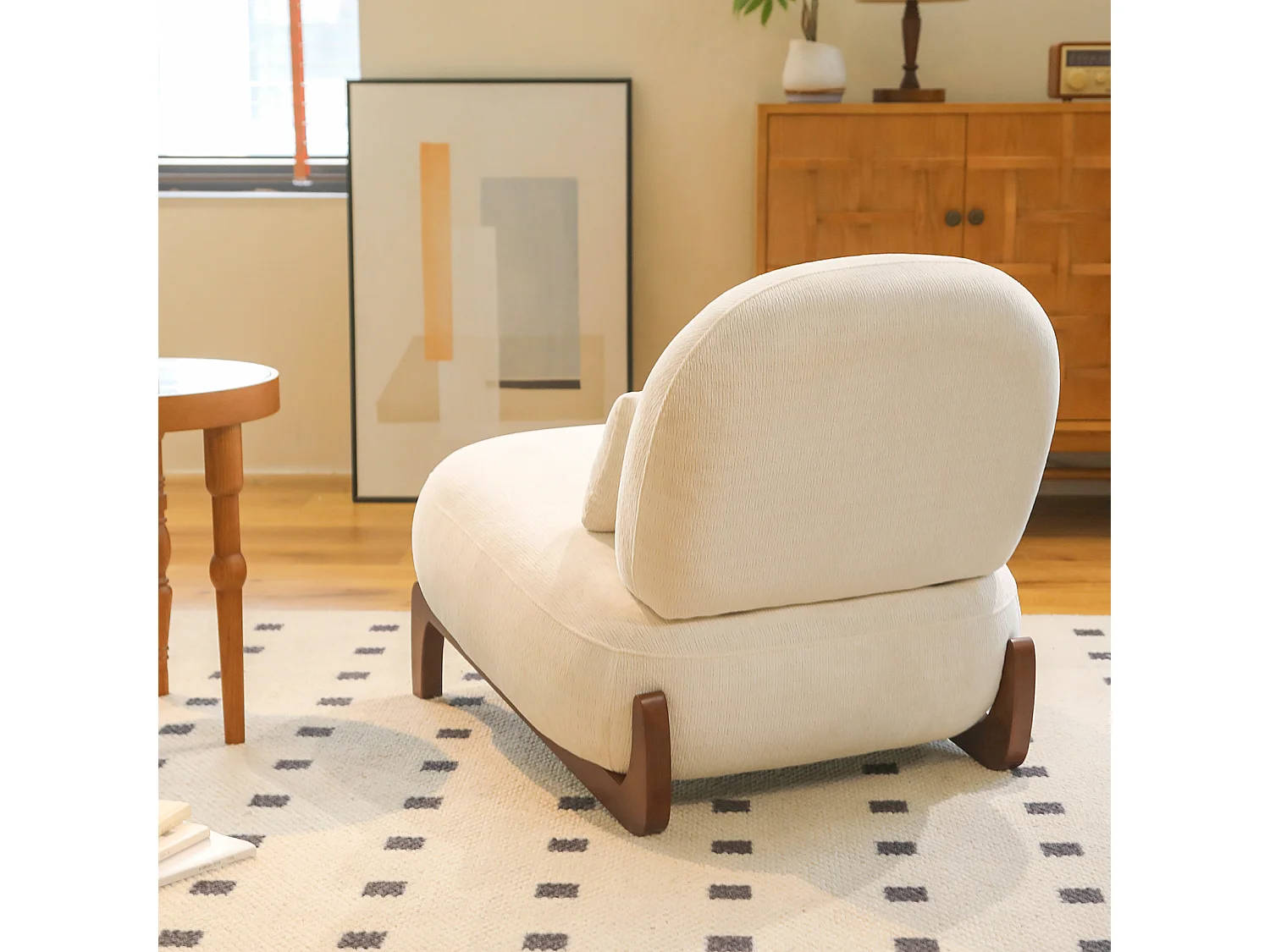 Parrot Uncle Fauteuil d’appoint sans accoudoirs, revêtement tissu doux, pieds en bois massif, 86.9×72.1×69.9cm, style organique blanc