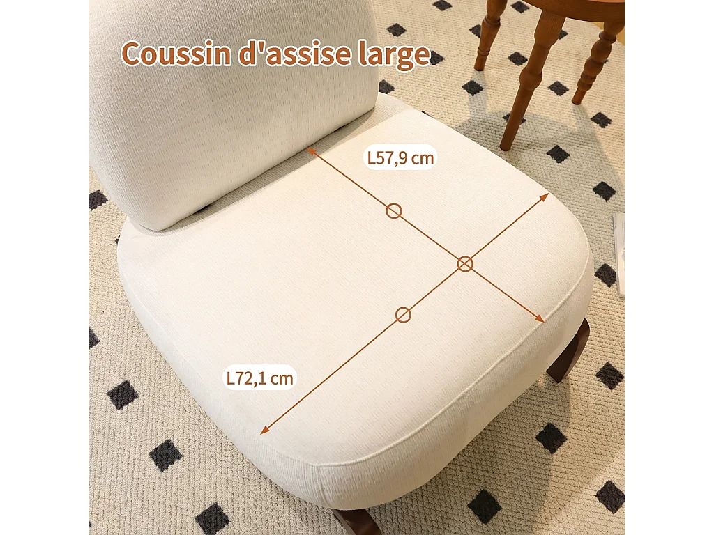 Parrot Uncle Fauteuil d’appoint sans accoudoirs, revêtement tissu doux, pieds en bois massif, 86.9×72.1×69.9cm, style organique blanc
