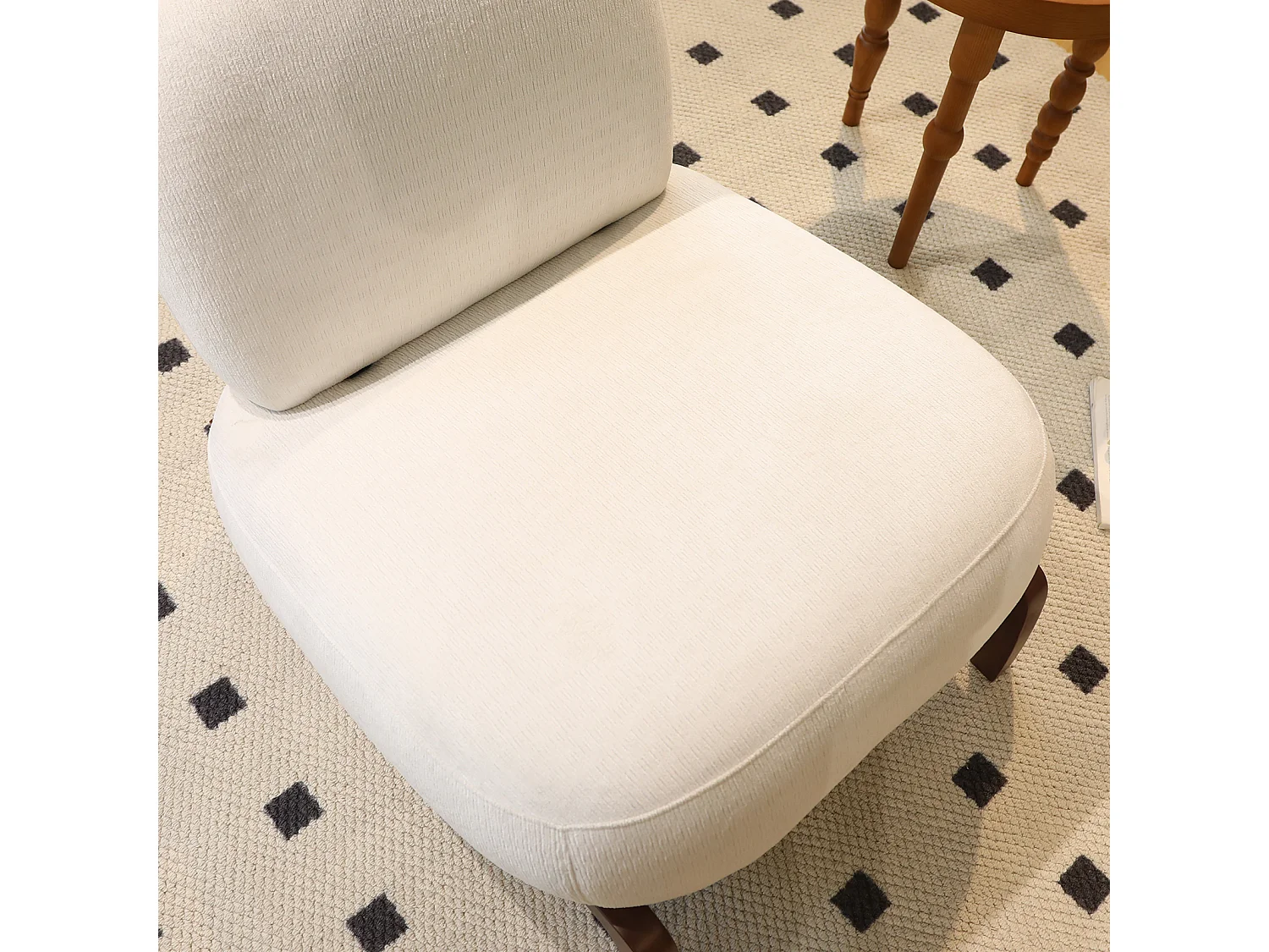 Parrot Uncle Fauteuil d’appoint sans accoudoirs, revêtement tissu doux, pieds en bois massif, 86.9×72.1×69.9cm, style organique blanc