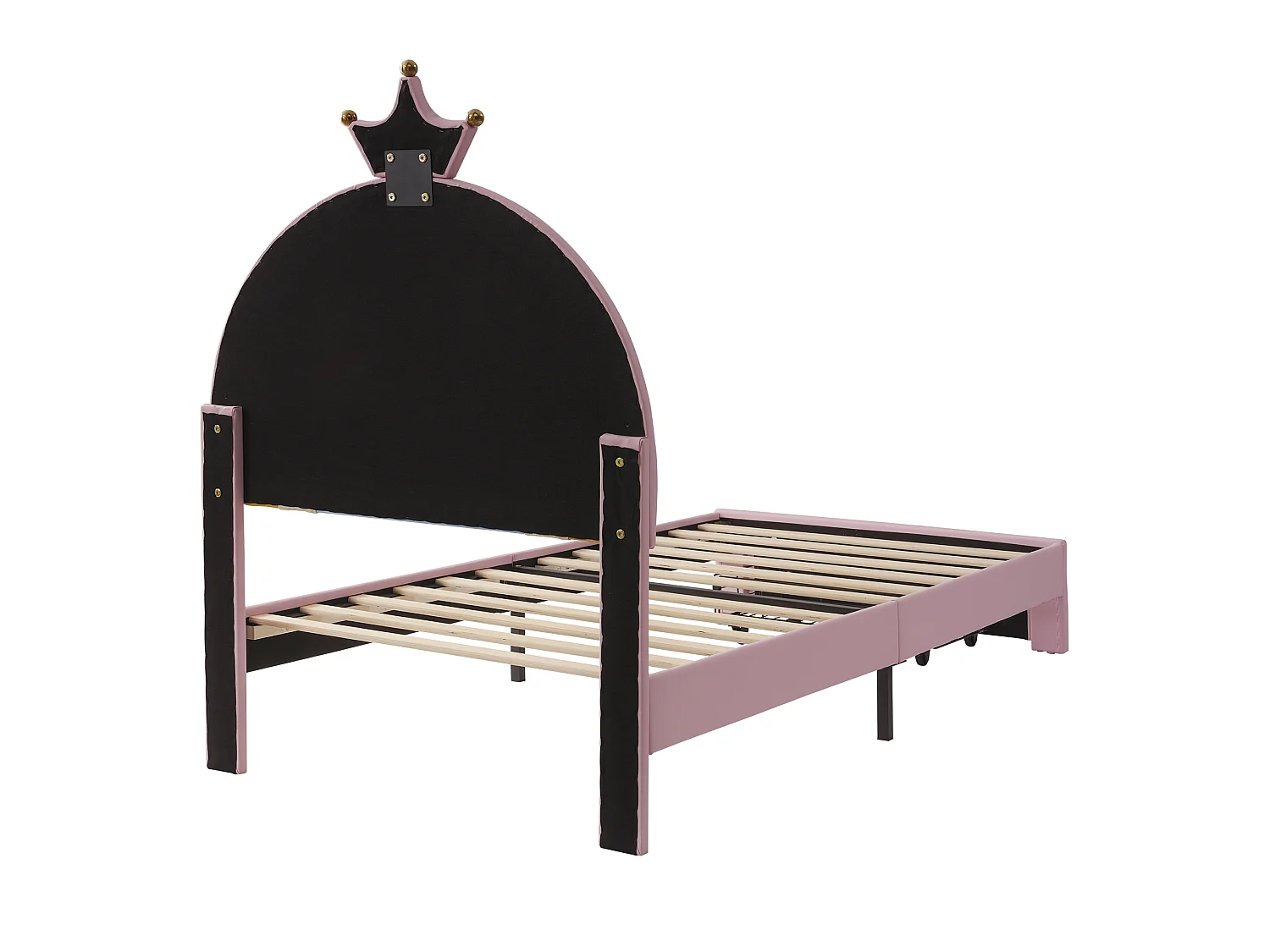 Parrot Uncle Lit enfant capitonné, tête de lit arc-en-ciel et couronne réglable en 2 hauteurs, tiroir de rangement, revêtement PU 90x200 cm rose