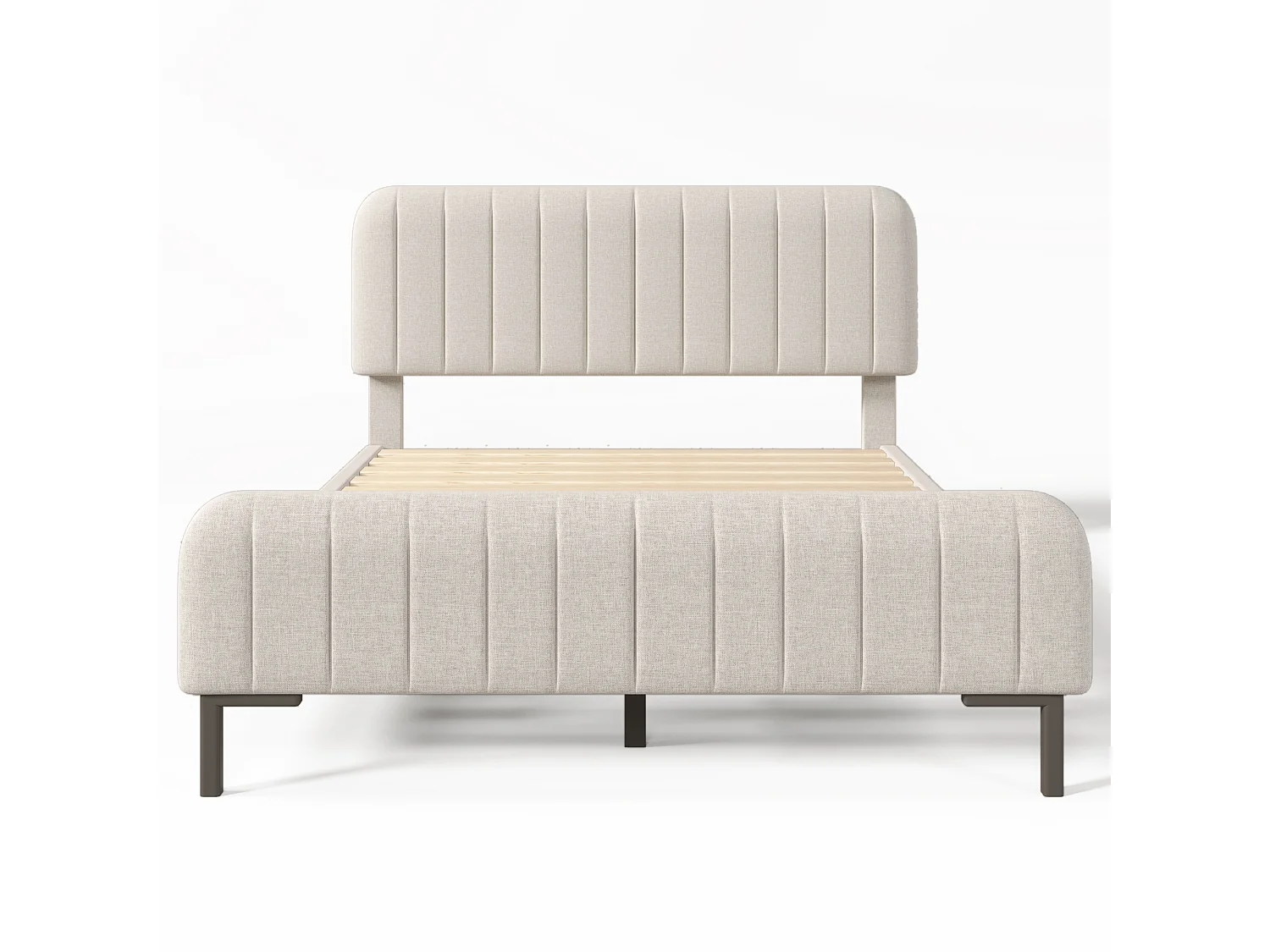 Parrot Uncle Lit double rembourré, cadre à sommier latté tête de lit réglable, 140×190cm, style minimaliste beige lin